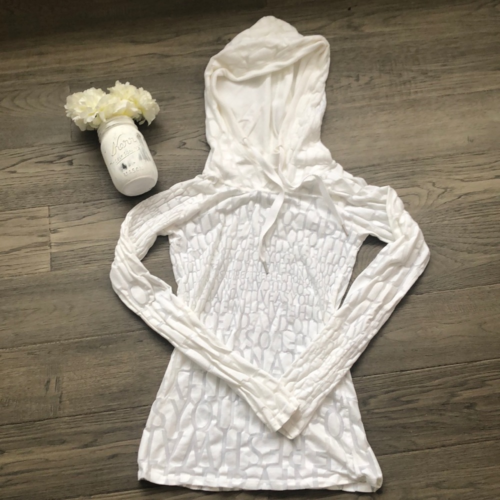 lululemon athletica White Textured sheer Hooded Long Sleeve Top